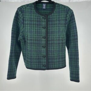 Women’s 10 Green Blue Land’s End Plaid‎ Cardigan Blazer